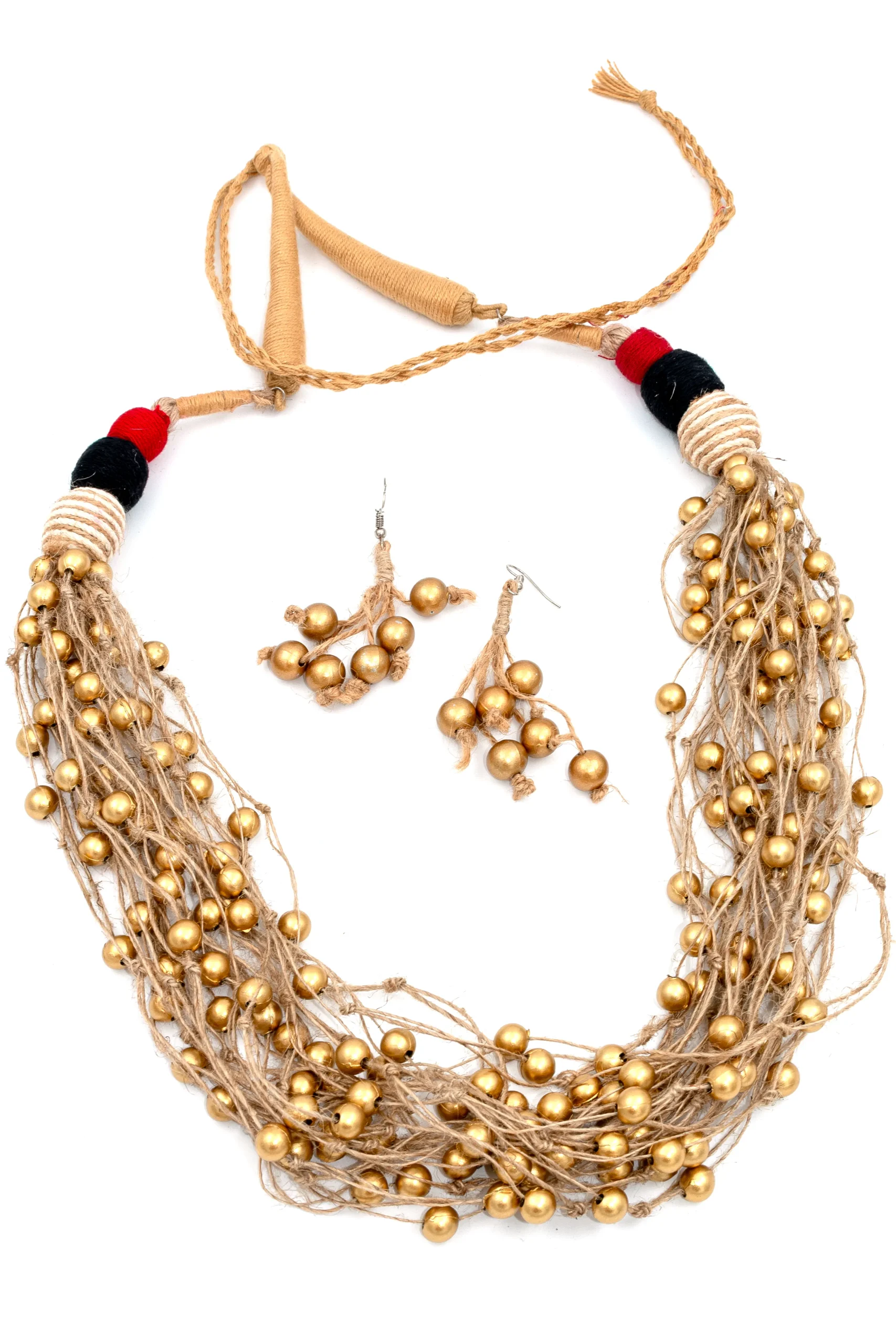 Handcrafted Jute Necklace Set with Moti Gochha Design