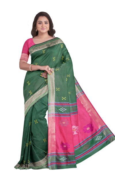 Handwoven Bishnupuri Silk Saree with Jacquard Border - Multi Colour