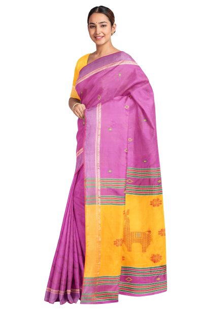 Handwoven Bishnupuri Silk Saree with Jacquard Border - Multi Colour