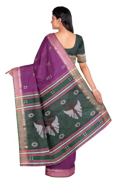 Handwoven Bishnupuri Silk Saree with Bokul Border - Multi Colour