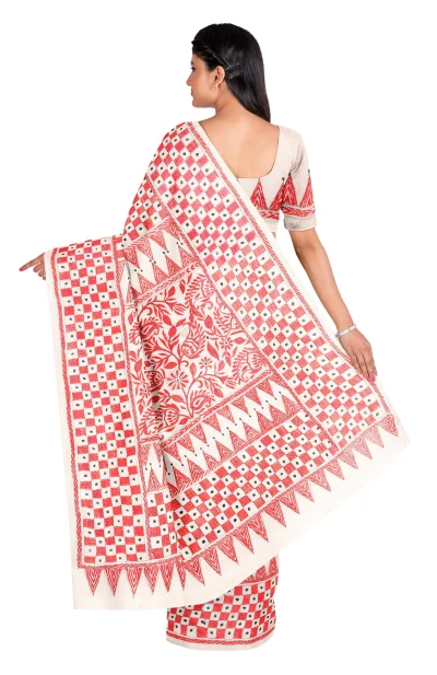 Kantha Tussar Silk Saree - Multi Colour