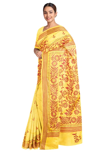 Kantha Silk Saree - Yellow