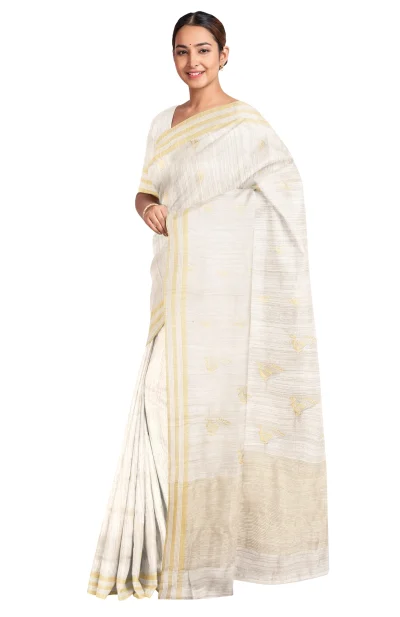 Tangail Matka Silk Saree - Off-White