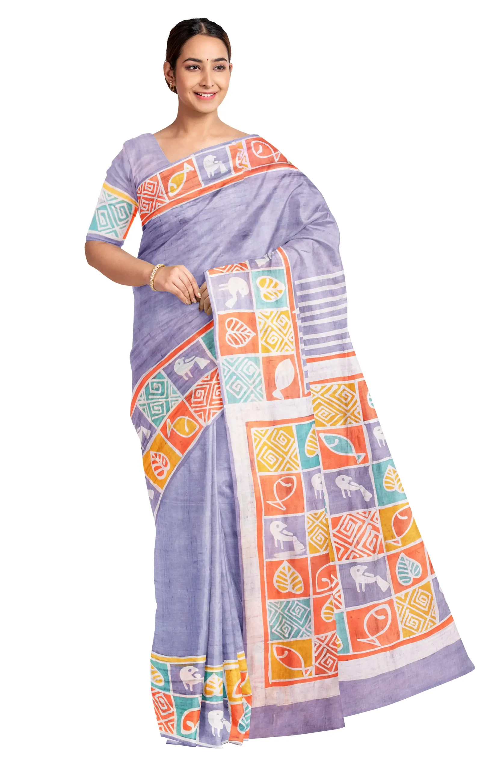 Batik Silk Saree - Multi Colour - Image 3