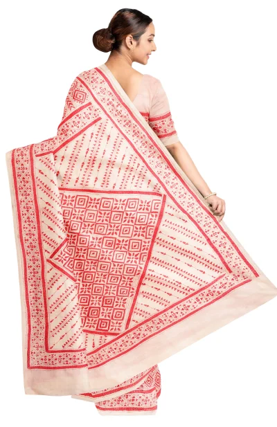 Kantha Tussar Silk Saree - Multi Colour