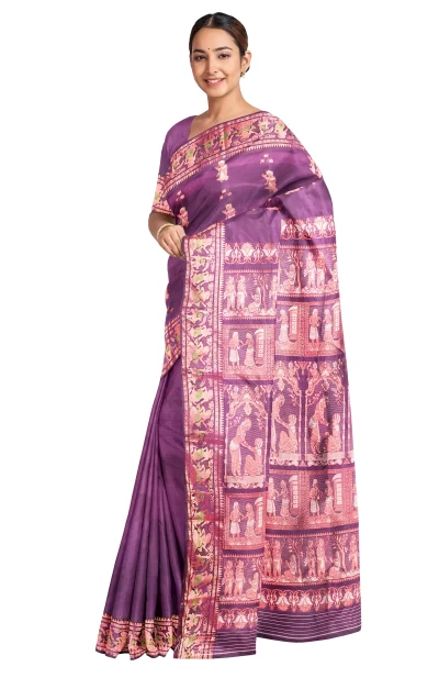 Baluchari Silk Saree with Mina Work - Purple