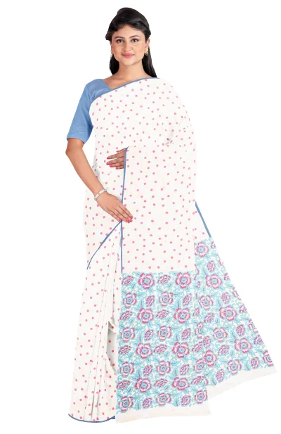 Handwoven Muslin Hand Block Printed Cotton Saree