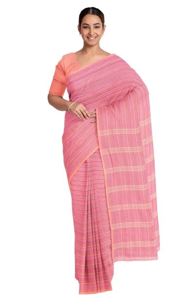 Santipuri Cotton Saree - Peach