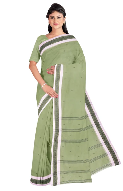 Santipuri Cotton Saree - Moss Green