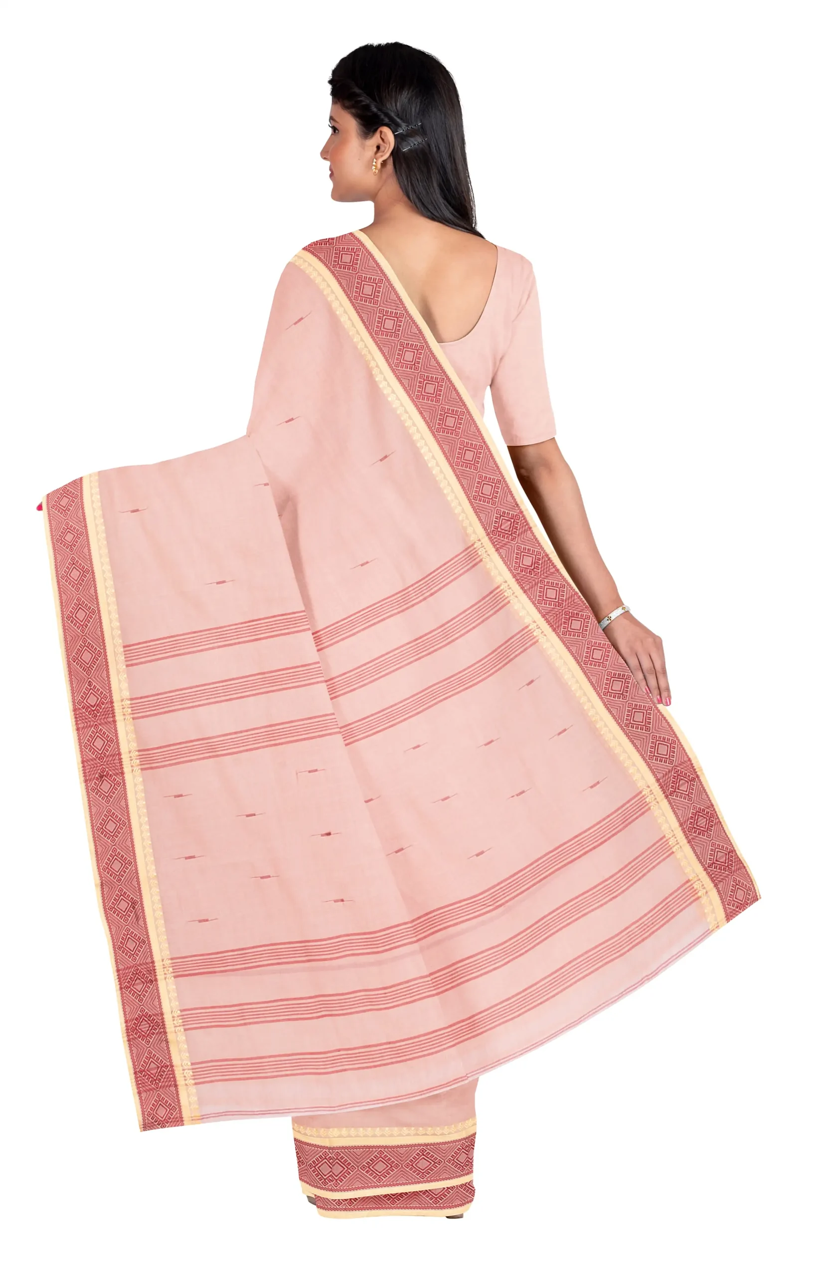 Santipuri Cotton Saree - Peach - Image 2