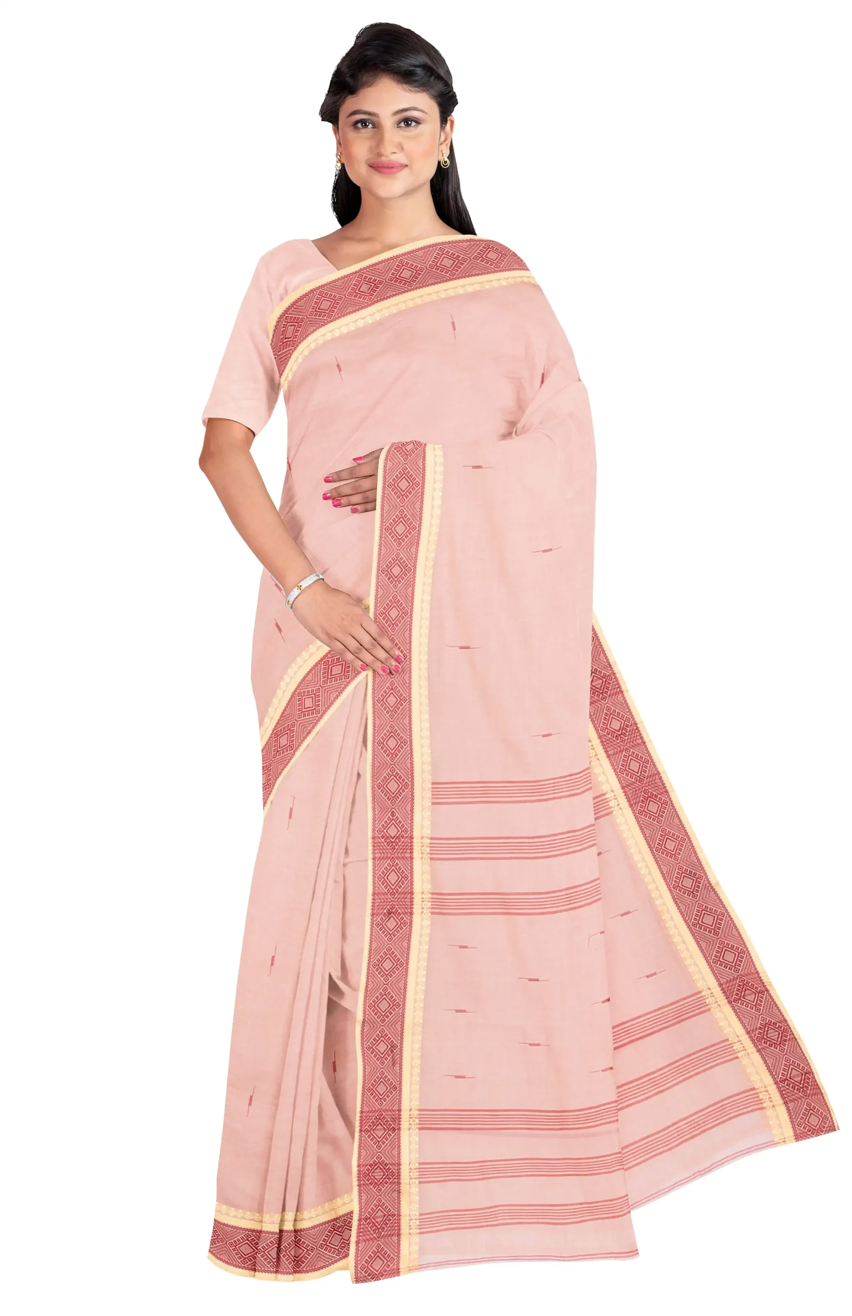 Santipuri Cotton Saree - Peach