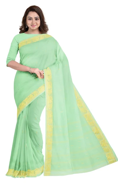 Santipuri Cotton Saree - Lime Green