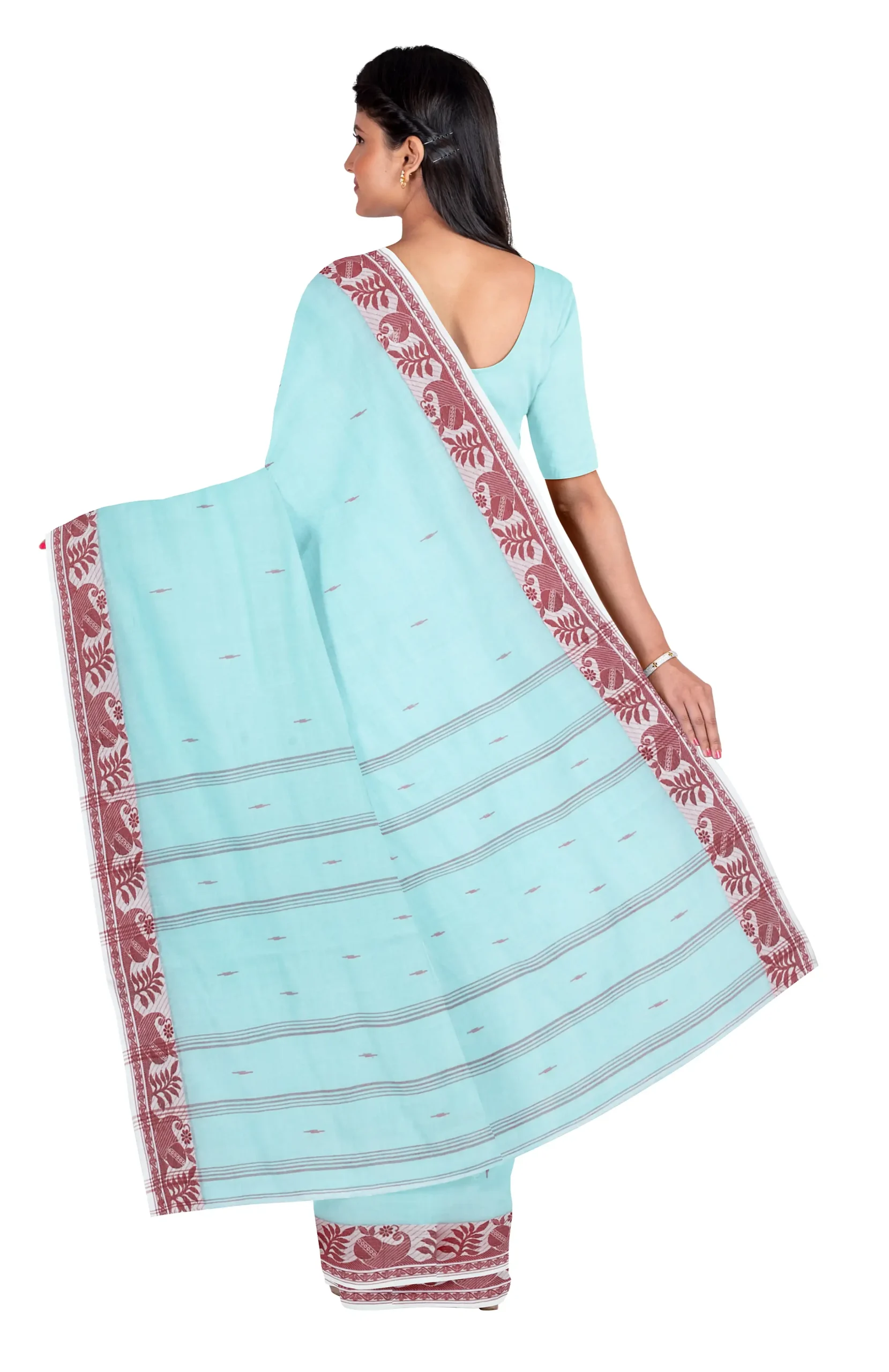 Santipuri Cotton Saree - Turquoise - Image 2
