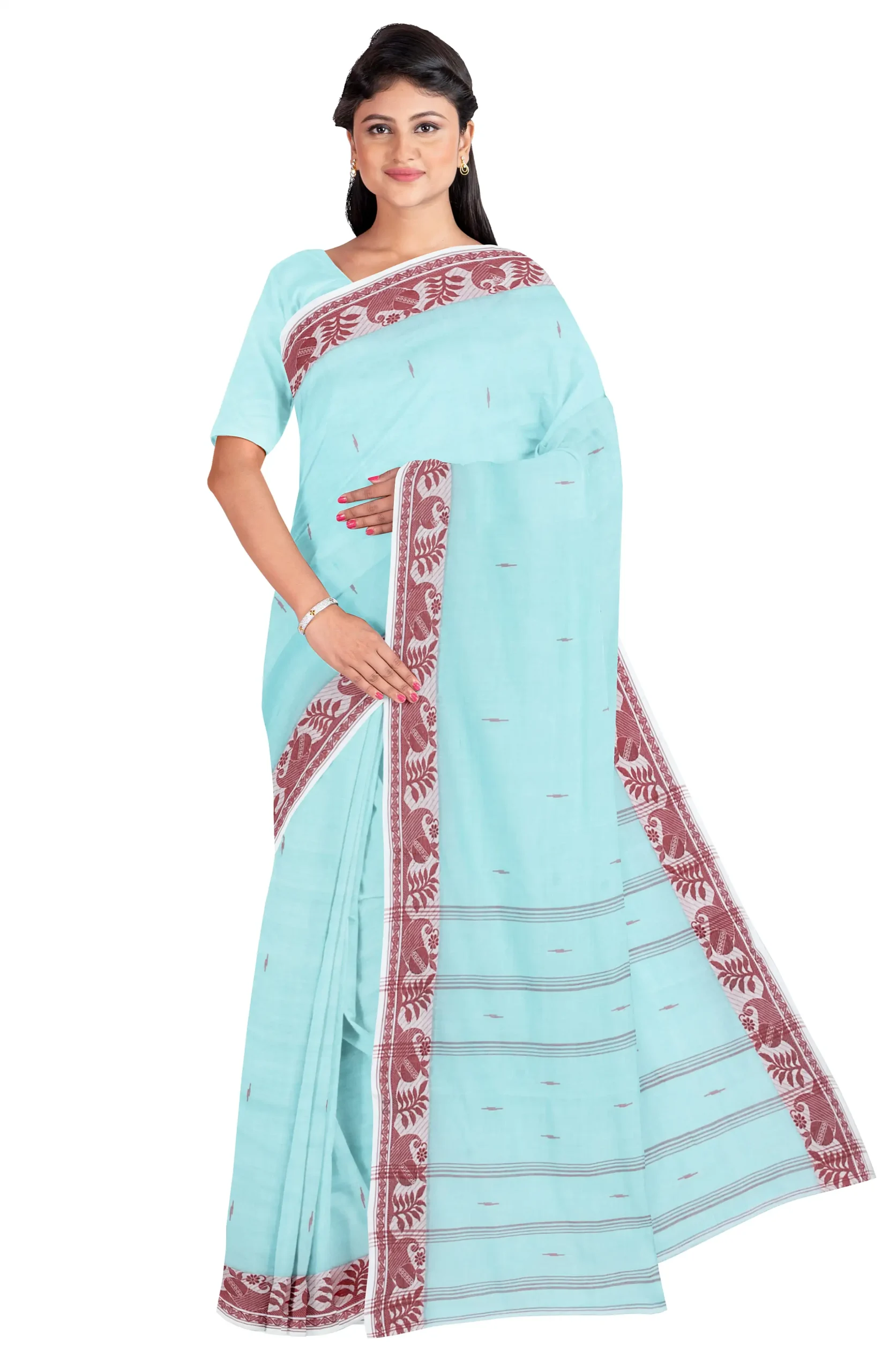 Santipuri Cotton Saree - Turquoise