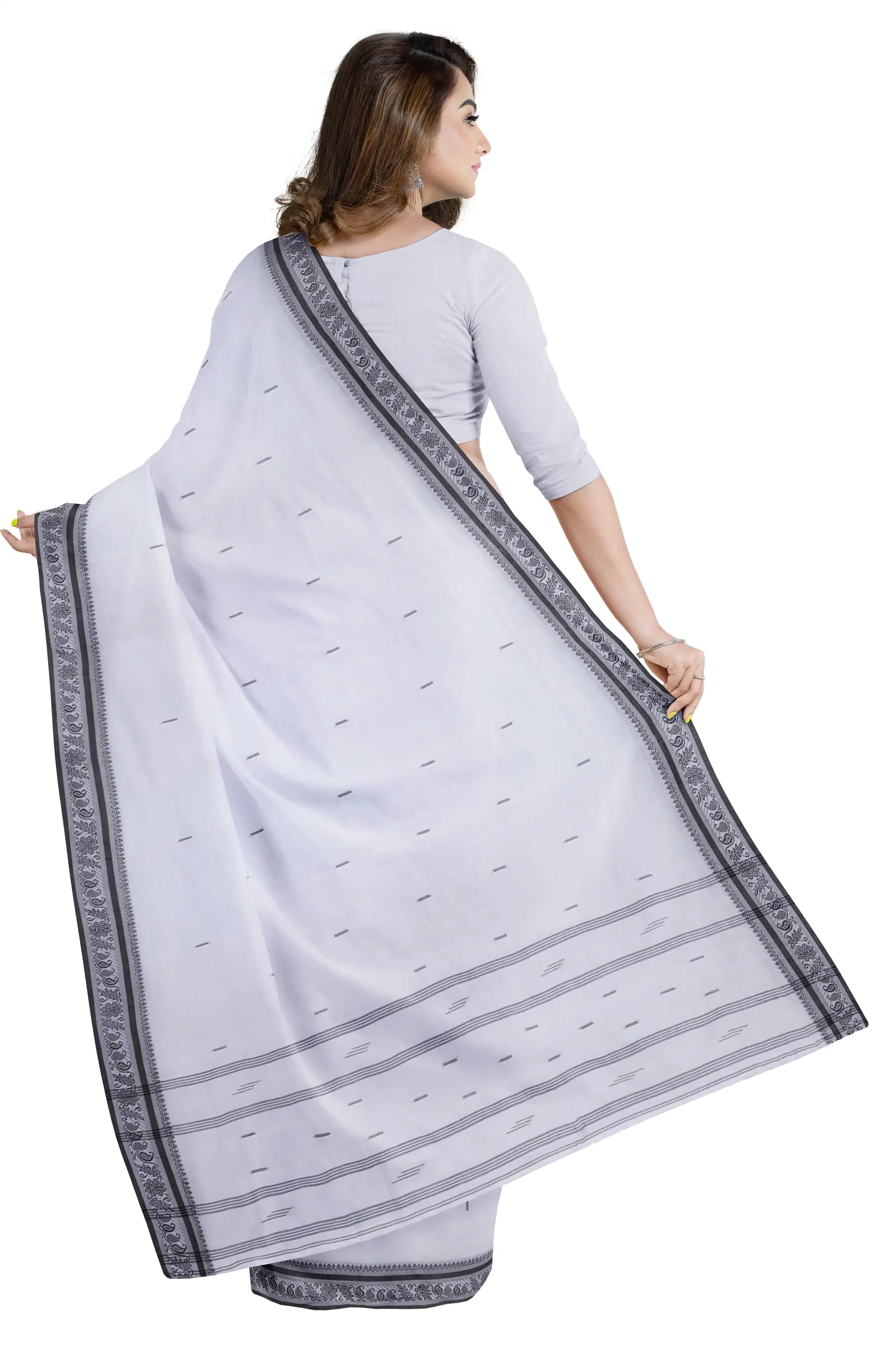 Santipuri Cotton Saree - Grey - Image 2