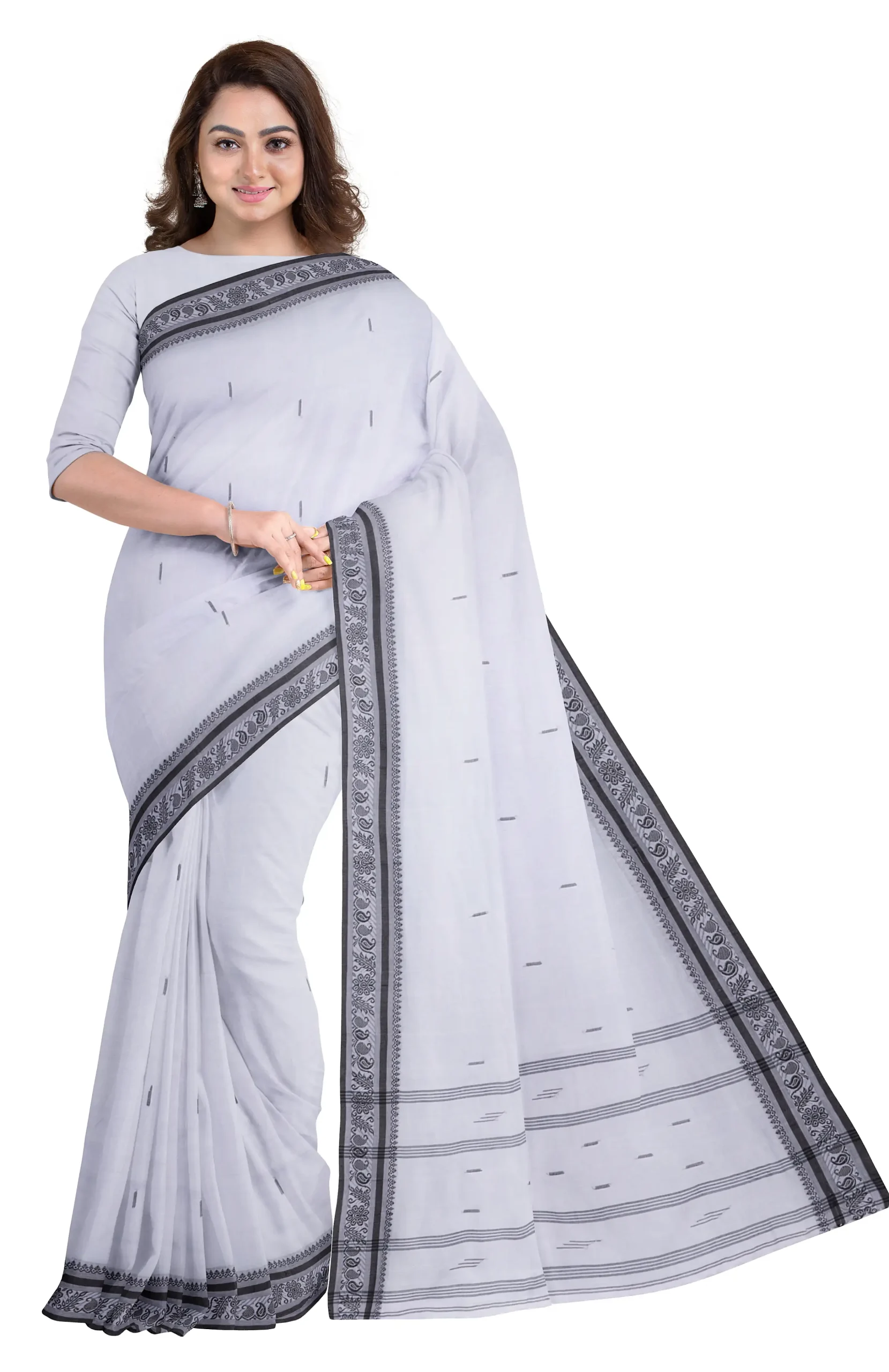 Santipuri Cotton Saree - Grey - Image 3