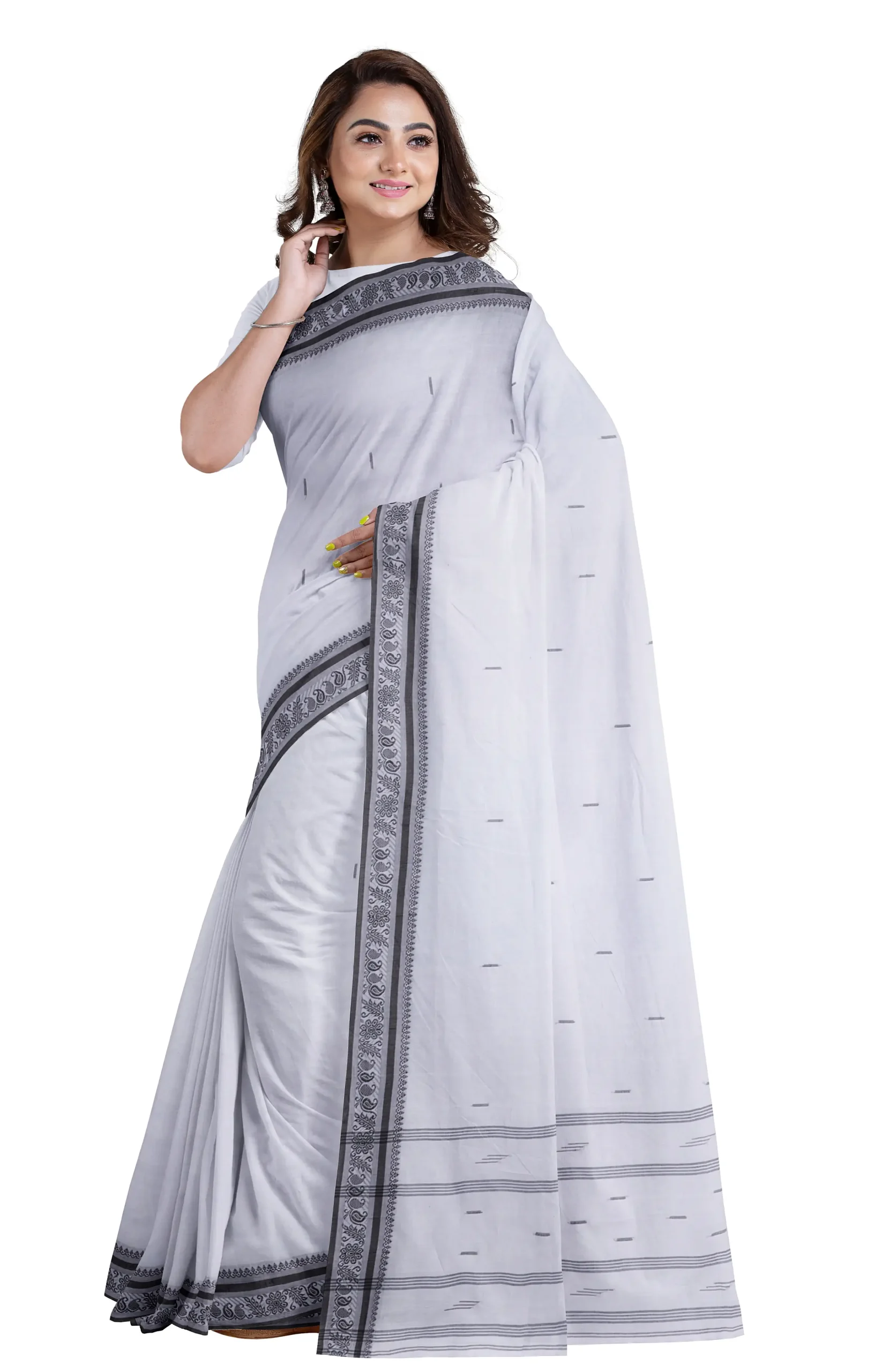 Santipuri Cotton Saree - Grey