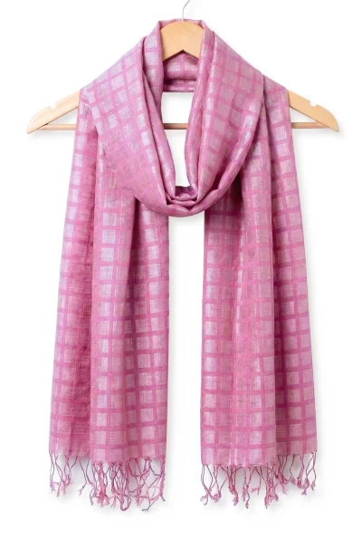 Handwoven Tussar Silk Stole - Pink