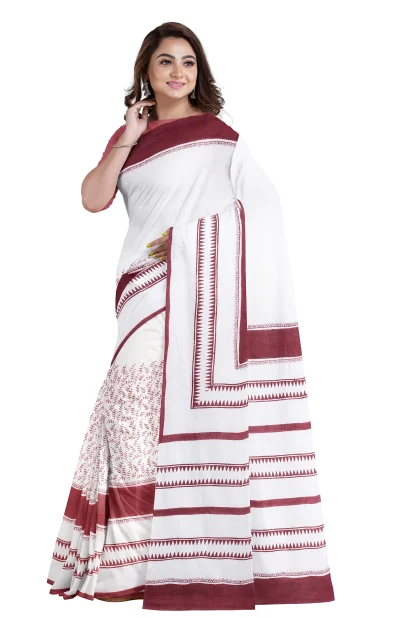 Handwoven Muslin Hand Block Printed Cotton Saree