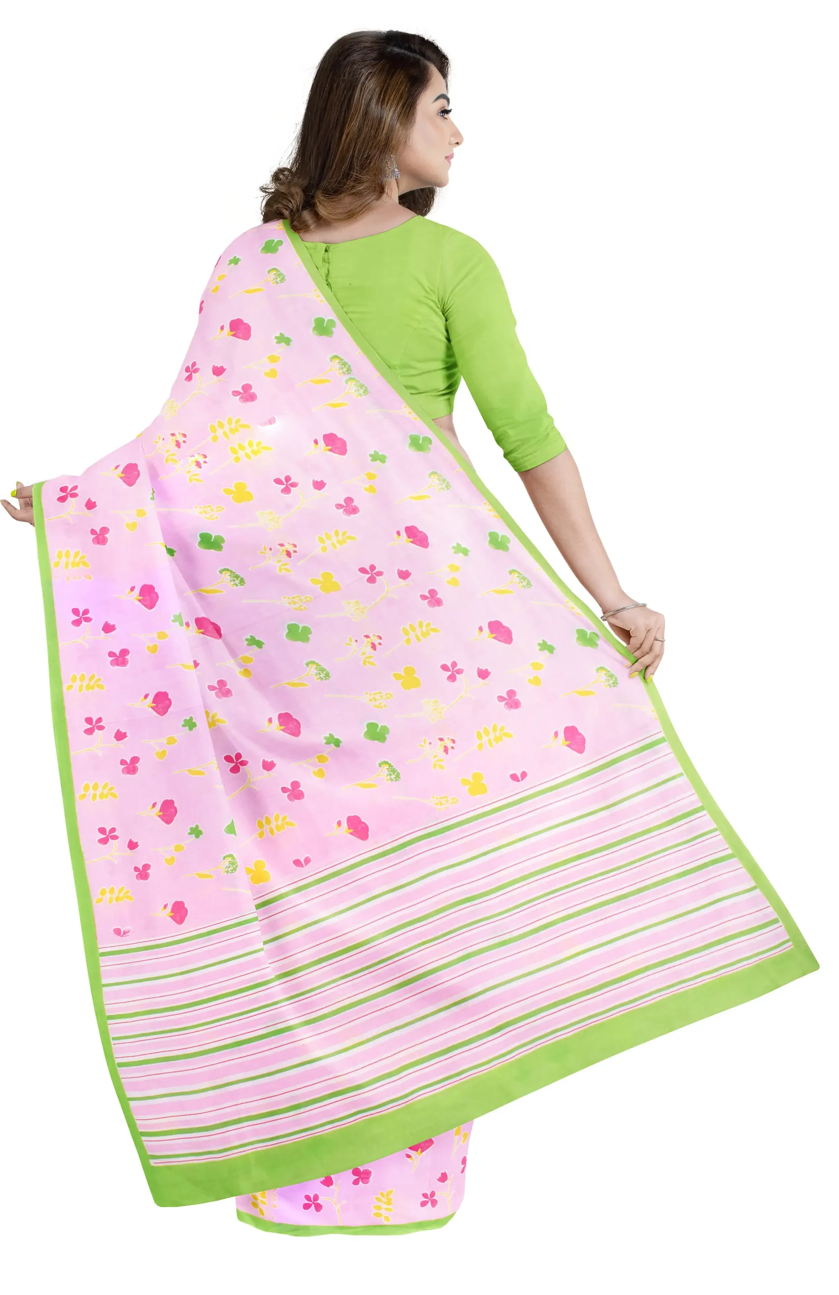 Handwoven Muslin Screen Printed Cotton Saree - Image 3