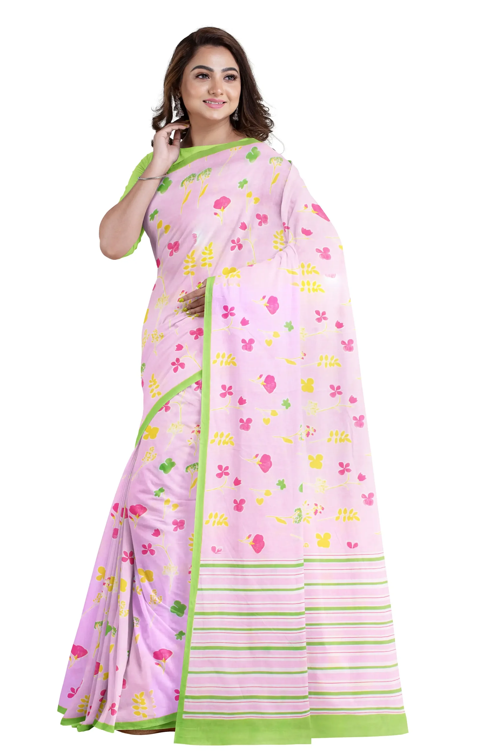 Handwoven Muslin Screen Printed Cotton Saree - Image 2