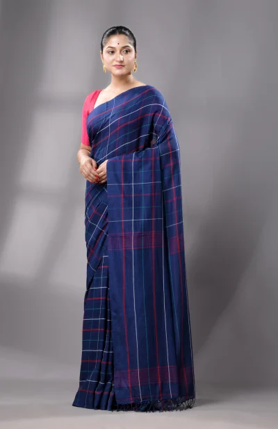 Handwoven Tangail Cotton Saree - Blue