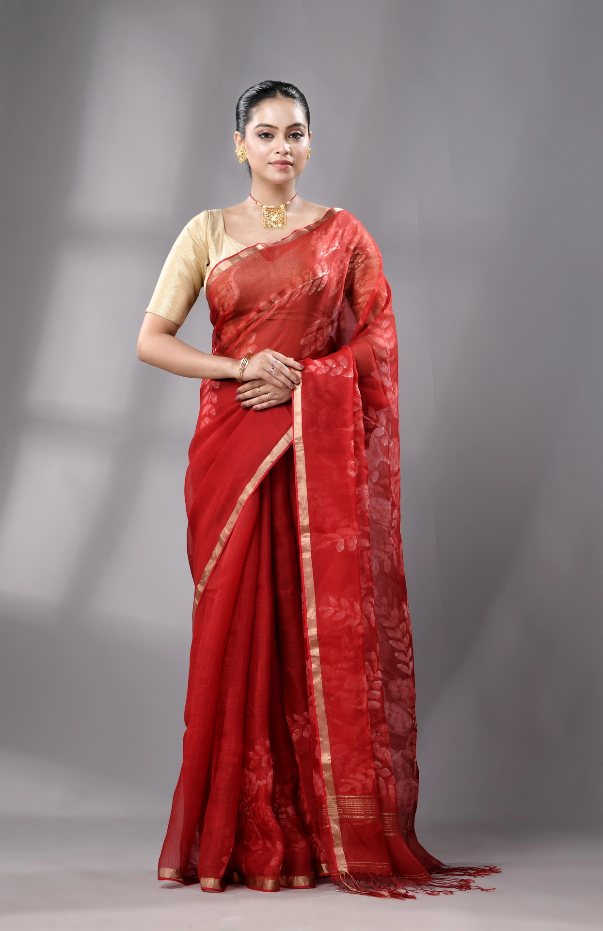 Batik Silk Saree - Red - Image 4