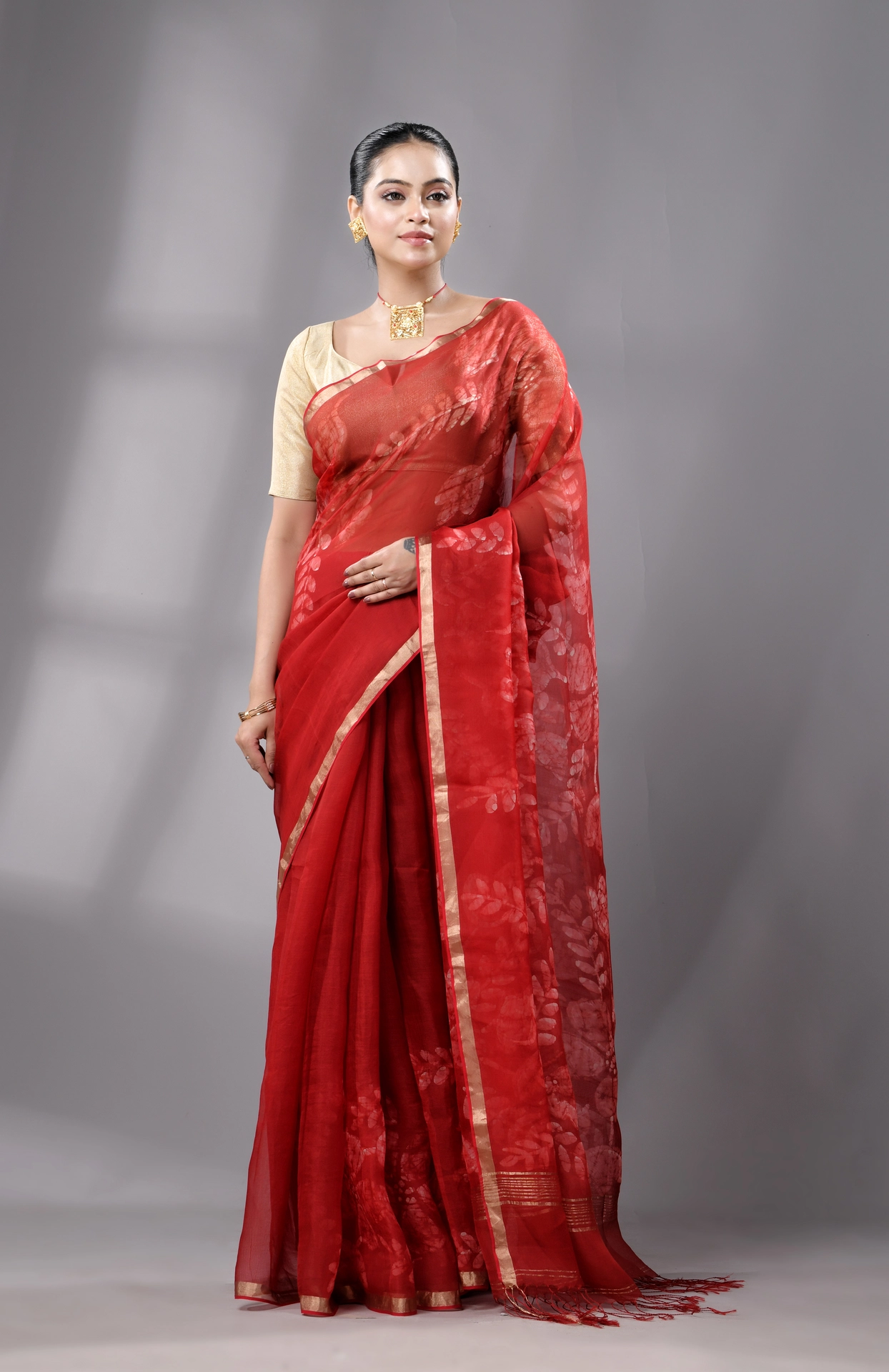 Batik Silk Saree - Red - Image 3