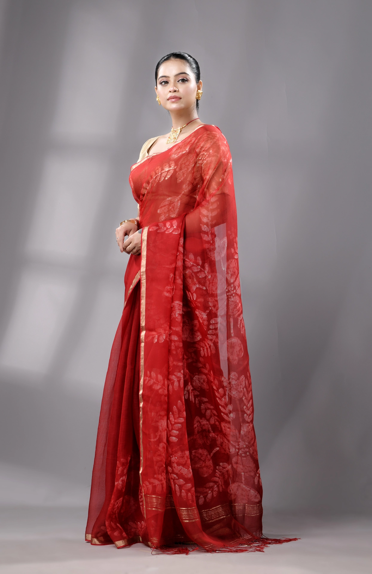 Batik Silk Saree - Red - Image 2