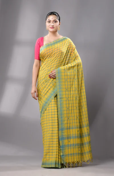 Handwoven Dhaniakhali Cotton Saree - Green