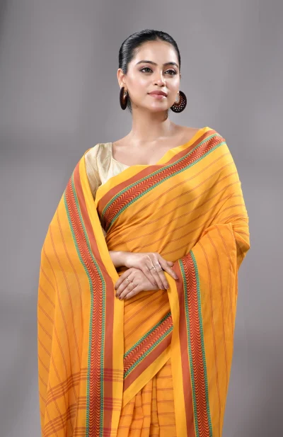 Santipuri Cotton Saree - Yellow
