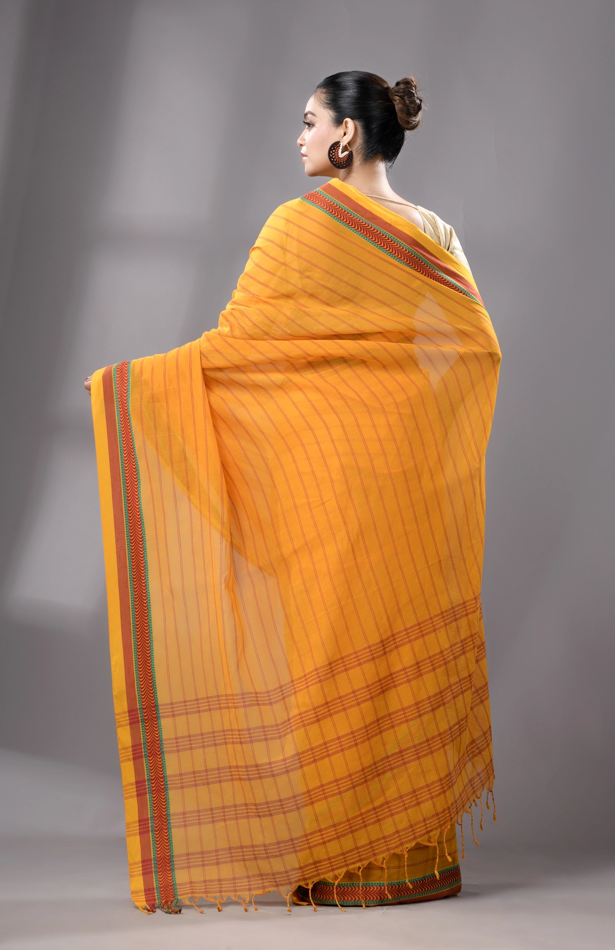 Santipuri Cotton Saree - Yellow - Image 6