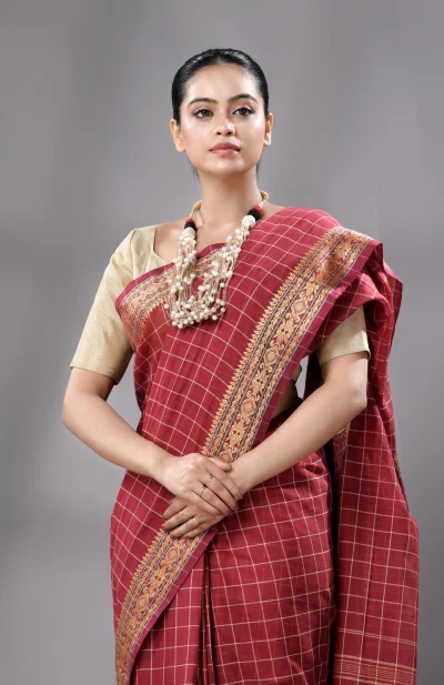 Santipuri Cotton Saree - Maroon