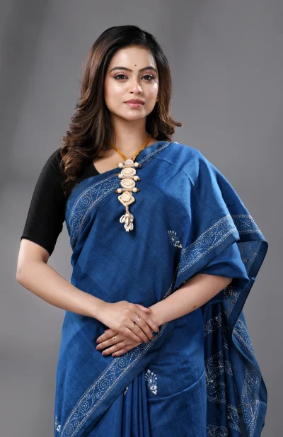 Kantha Stiched Cotton Saree - Indigo
