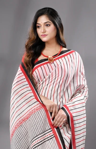 Block Printed Cotton Saree - Multicolour
