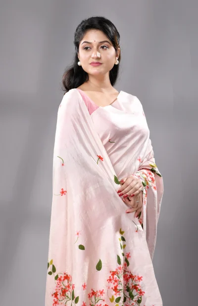Digital Printed Silk Saree - Pink