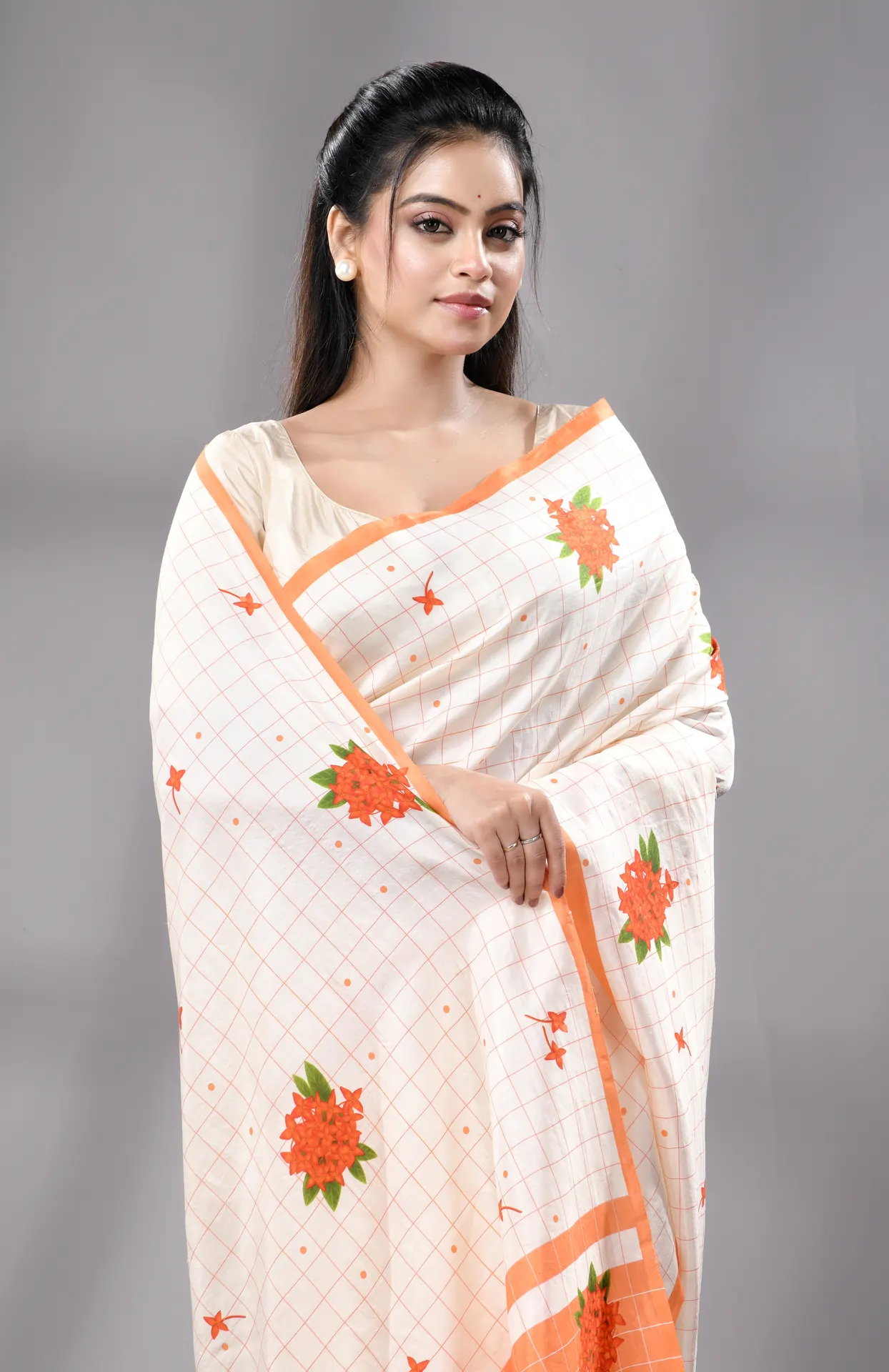 Digital Printed Silk Saree - Cream