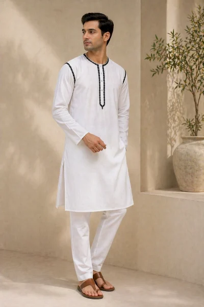 Cotton Jamdani Kurta - White