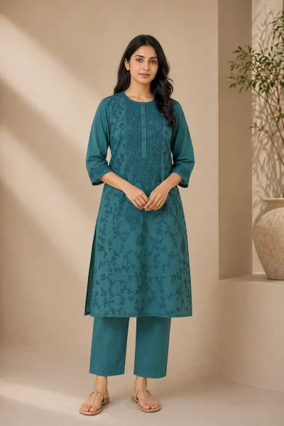 Cotton Embroidered Kameez - Green
