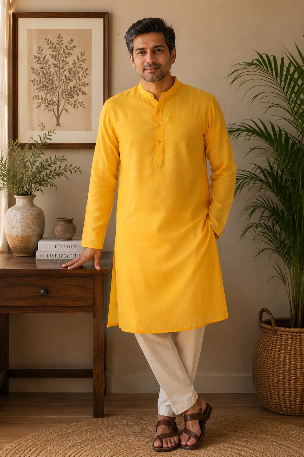 Garod Silk Sabudana Kurta - Yellow - Image 2