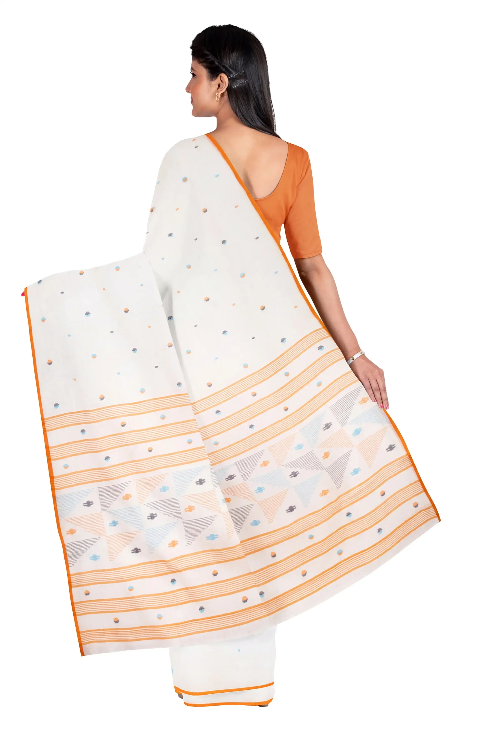 Handwoven Cotton Jamdani Saree - Off-White - Image 2