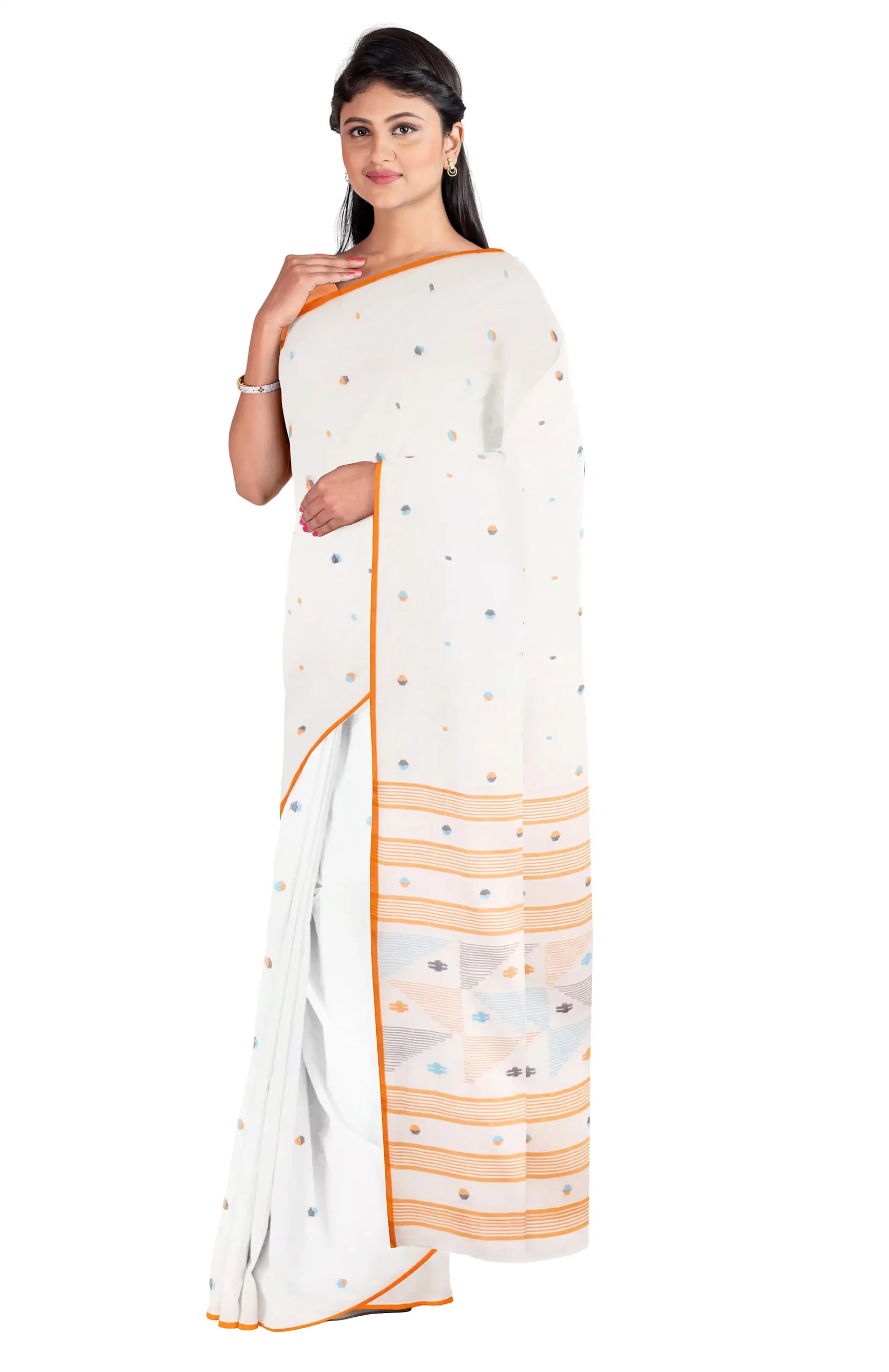 Handwoven Cotton Jamdani Saree - Off-White - Image 3
