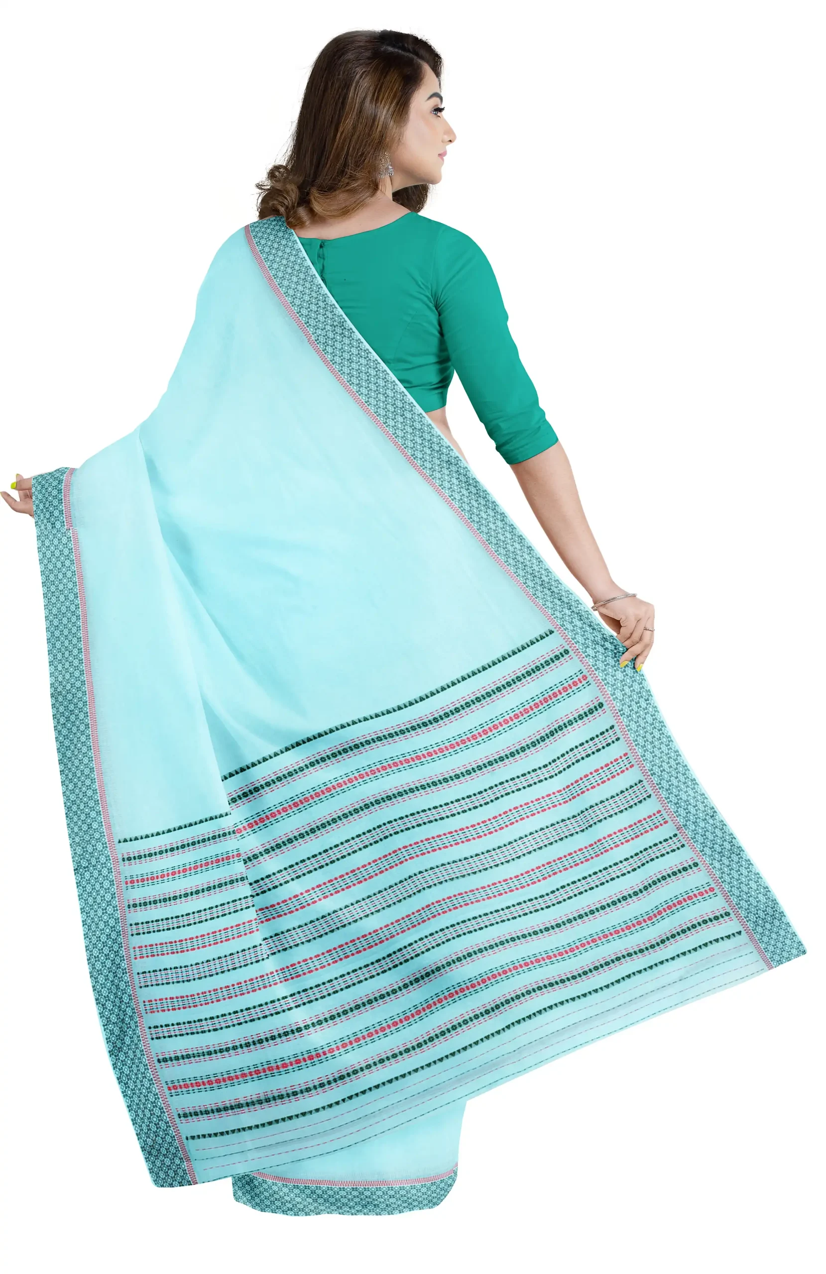 Begumpuri Cotton Saree - Turquoise Blue - Image 2