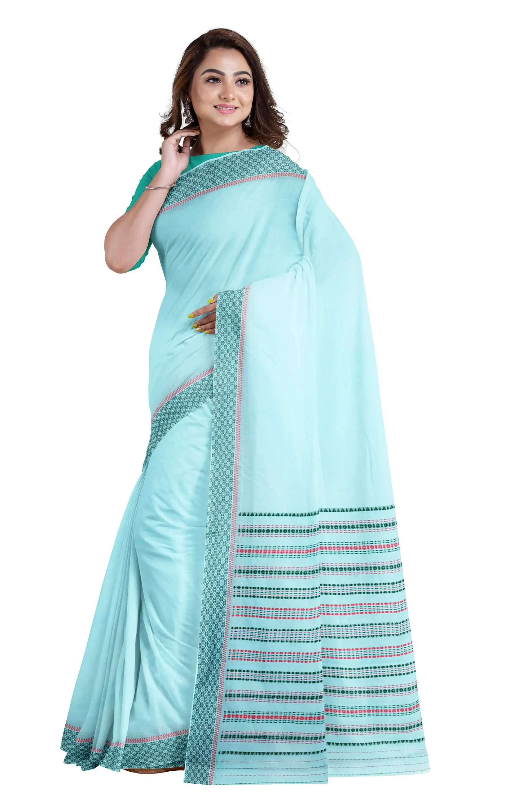 Begumpuri Cotton Saree - Turquoise Blue