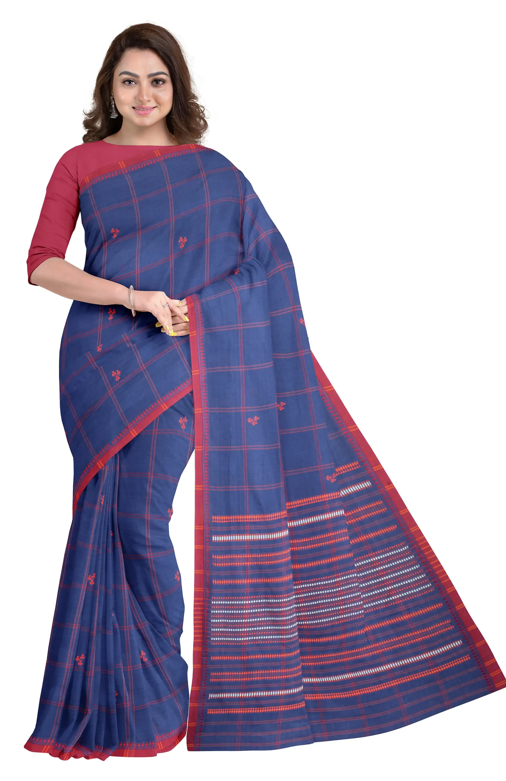 Begumpuri Cotton Saree - Indigo - Image 3