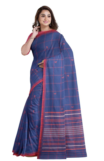 Begumpuri Cotton Saree - Indigo
