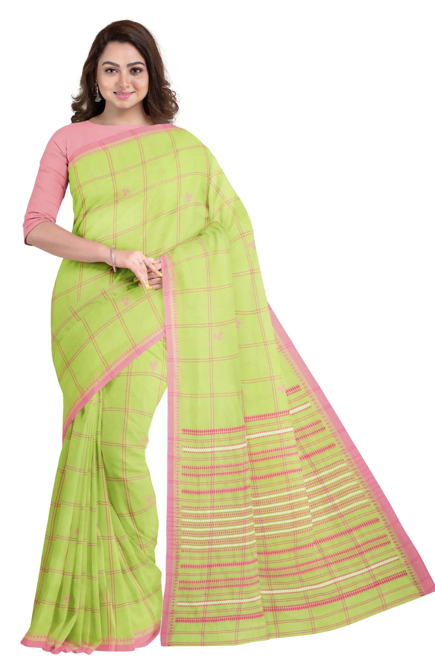 Begumpuri Cotton Saree - Green - Image 3