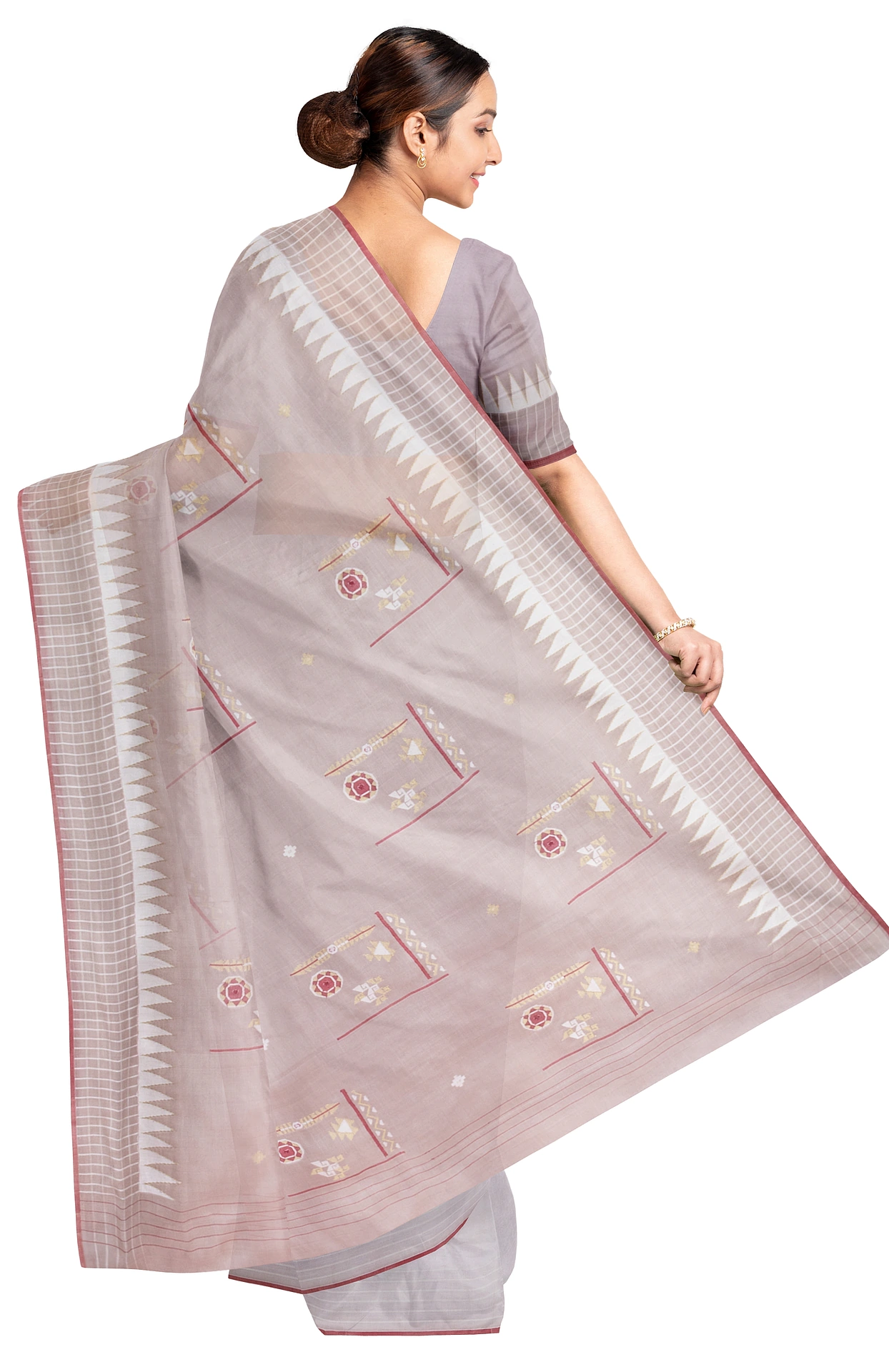 Kora Silk Jamdani Saree - Grey - Image 2