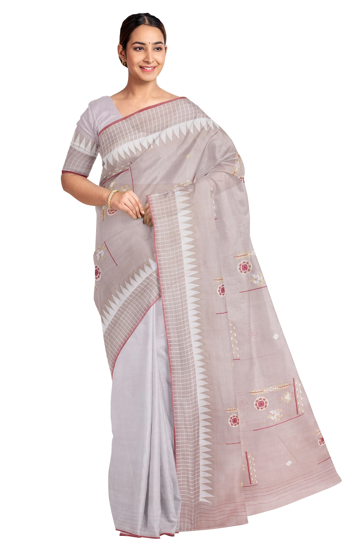Kora Silk Jamdani Saree - Grey - Image 3