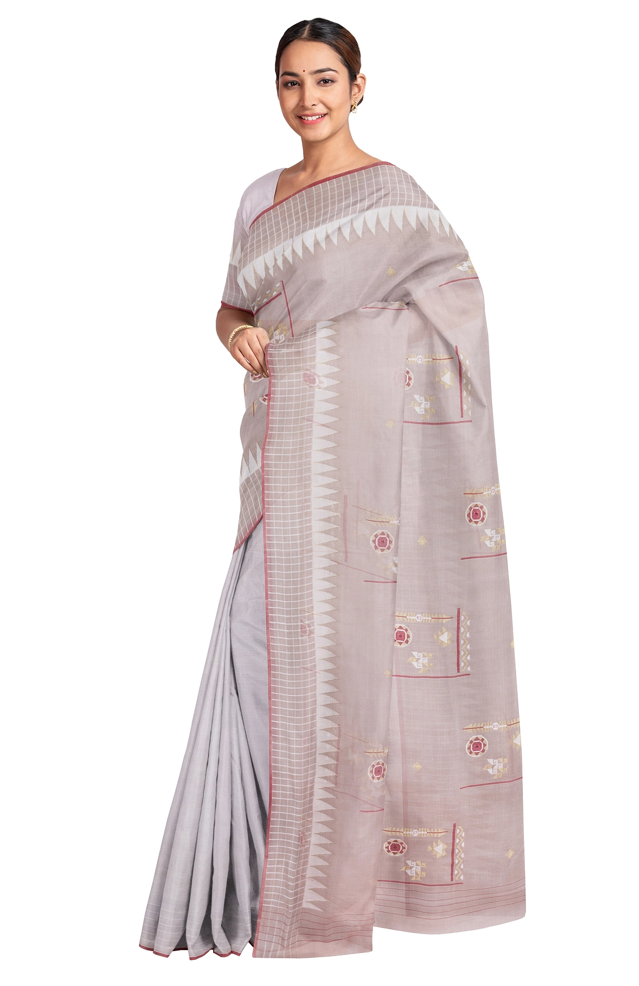 Kora Silk Jamdani Saree - Grey